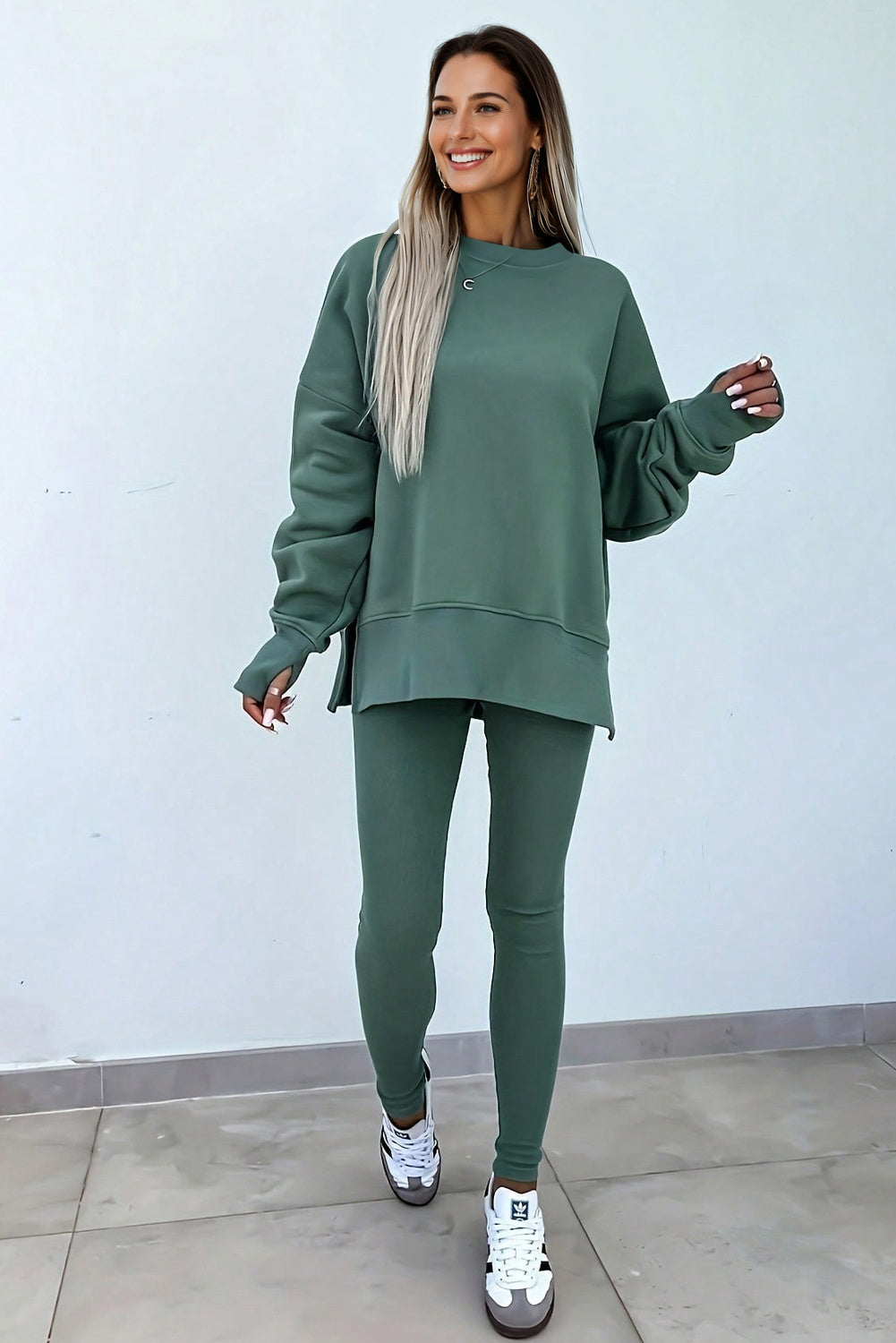 Oversize Slit Sweatshirt and Ribbed Leggings Co-ord Set - eAura