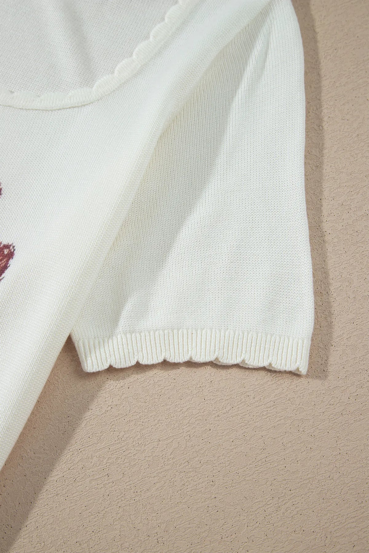Western Floral Print Short Sleeve Square Collar Knit Sweater – White