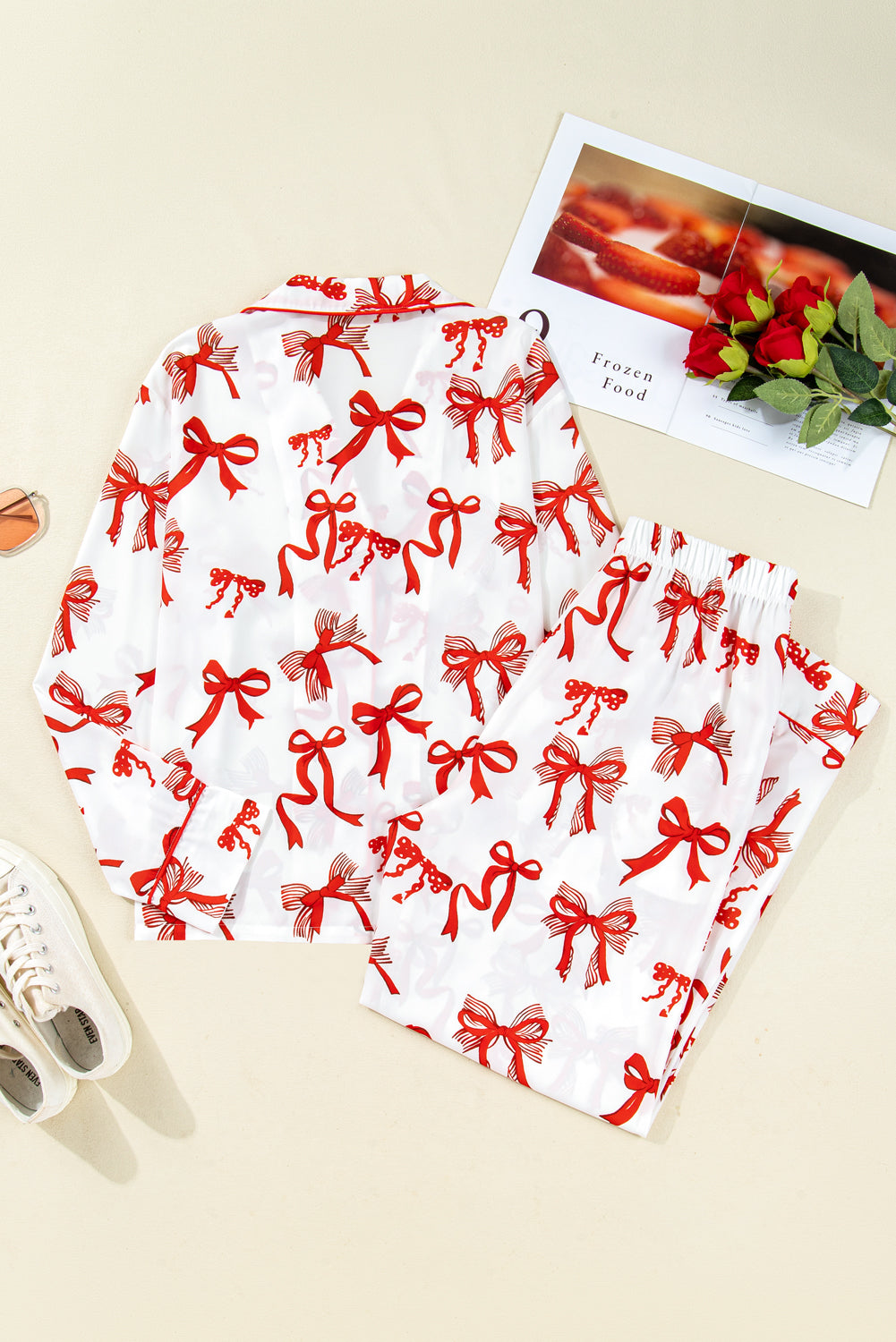 Red Christmas Bow Print Pyjama Set - eAura