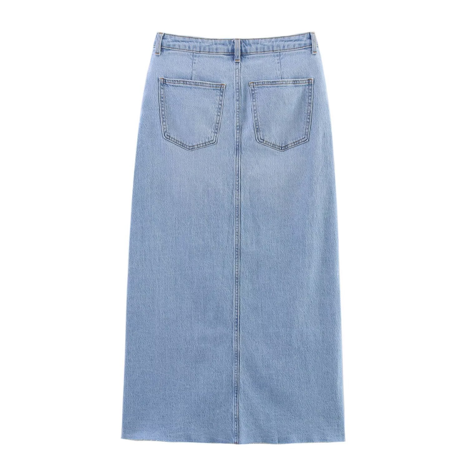 Midi Denim Skirt Front Slit and a Raw Hem eprolo