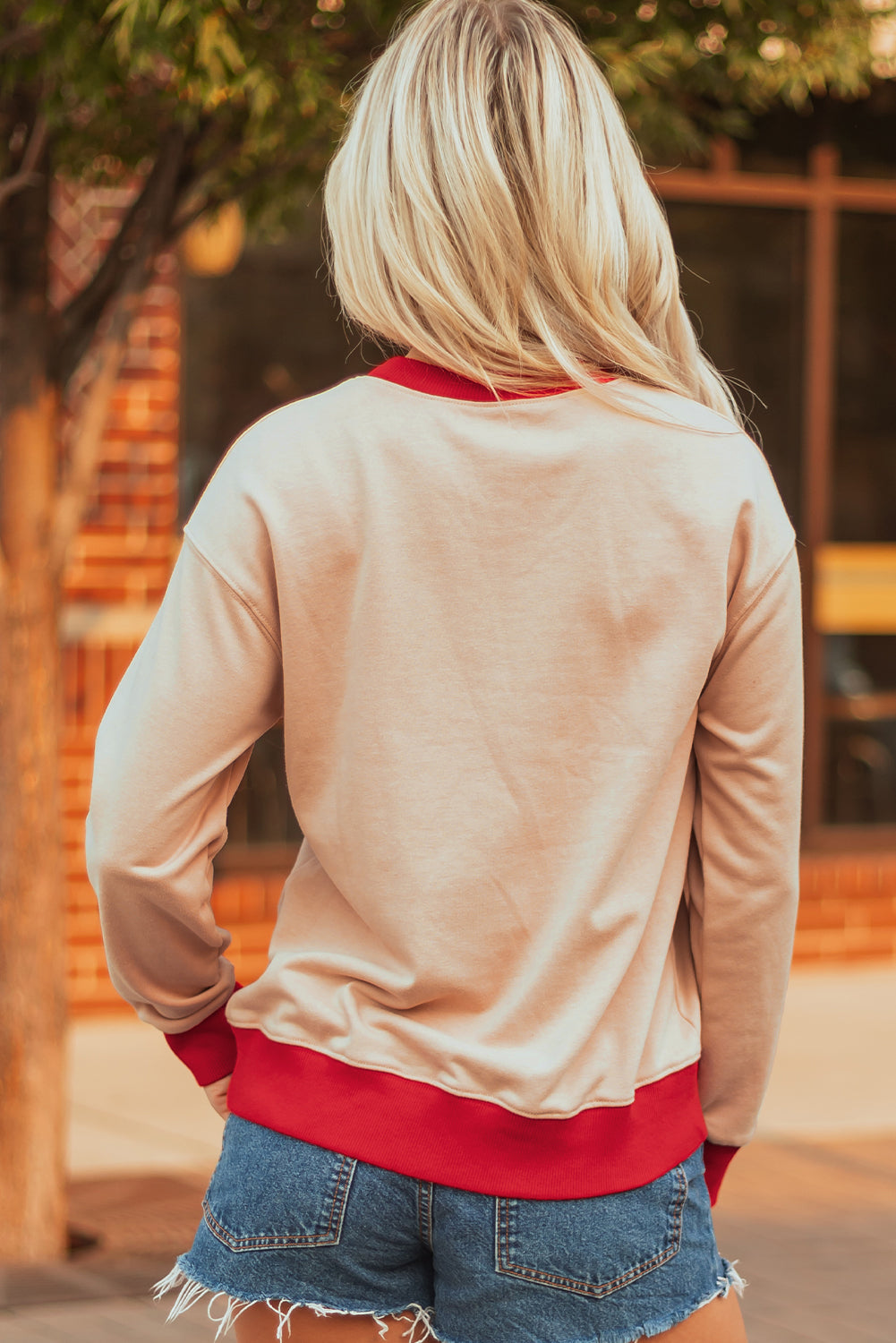 GAME DAY Letter Graphic Varsity Striped Baggy Sweatshirt - eAura