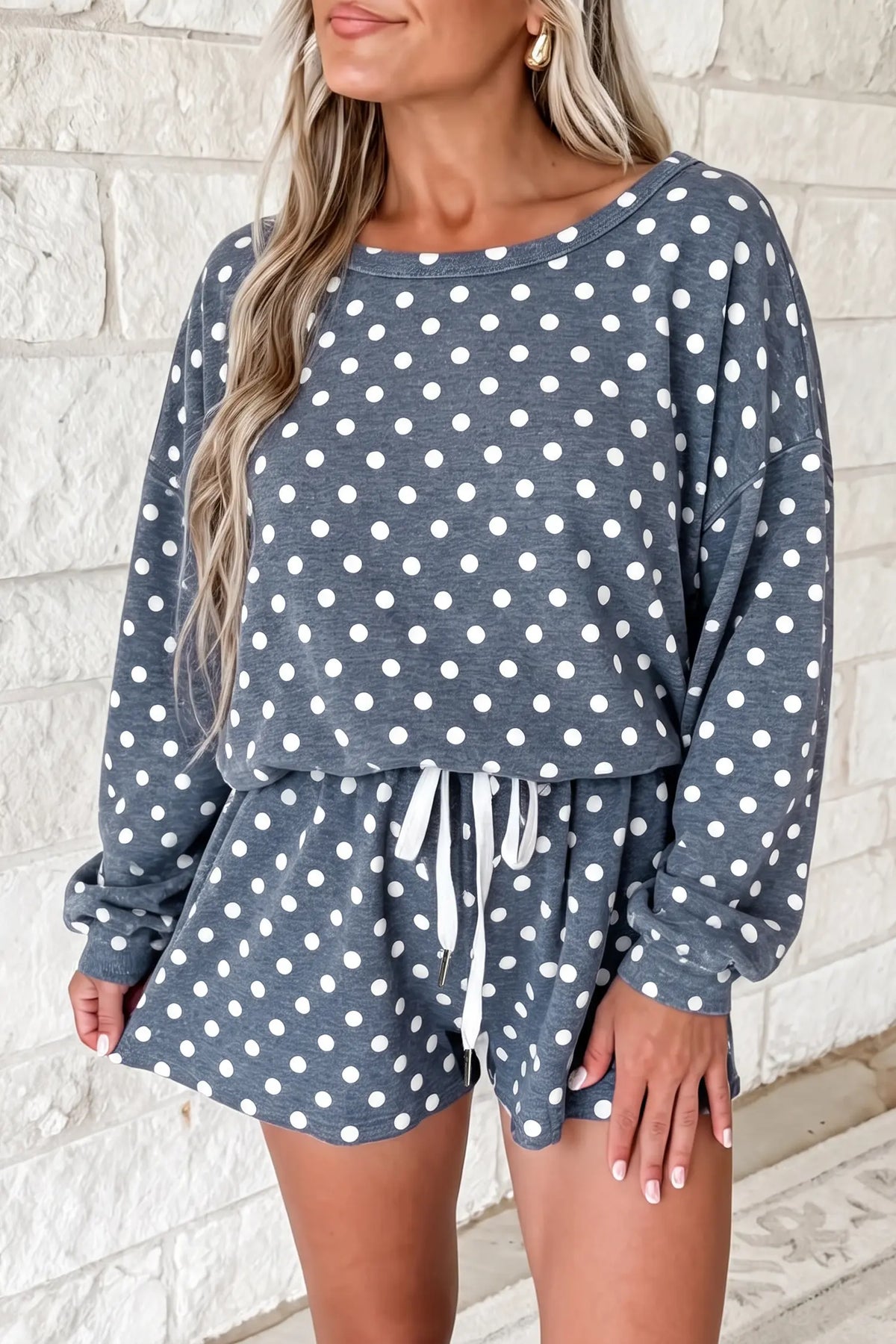 Co-ord Short Set Long Sleeve Top & Drawstring Shorts