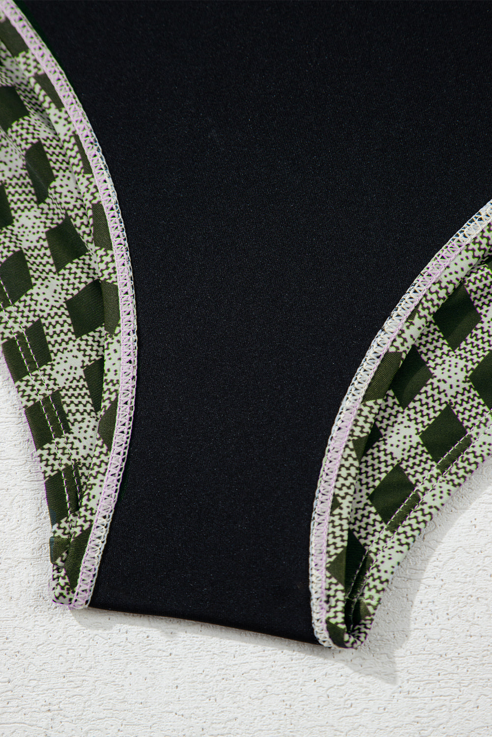 Green Dotted Mesh Plaid Patchwork High Waisted Bikini eAura