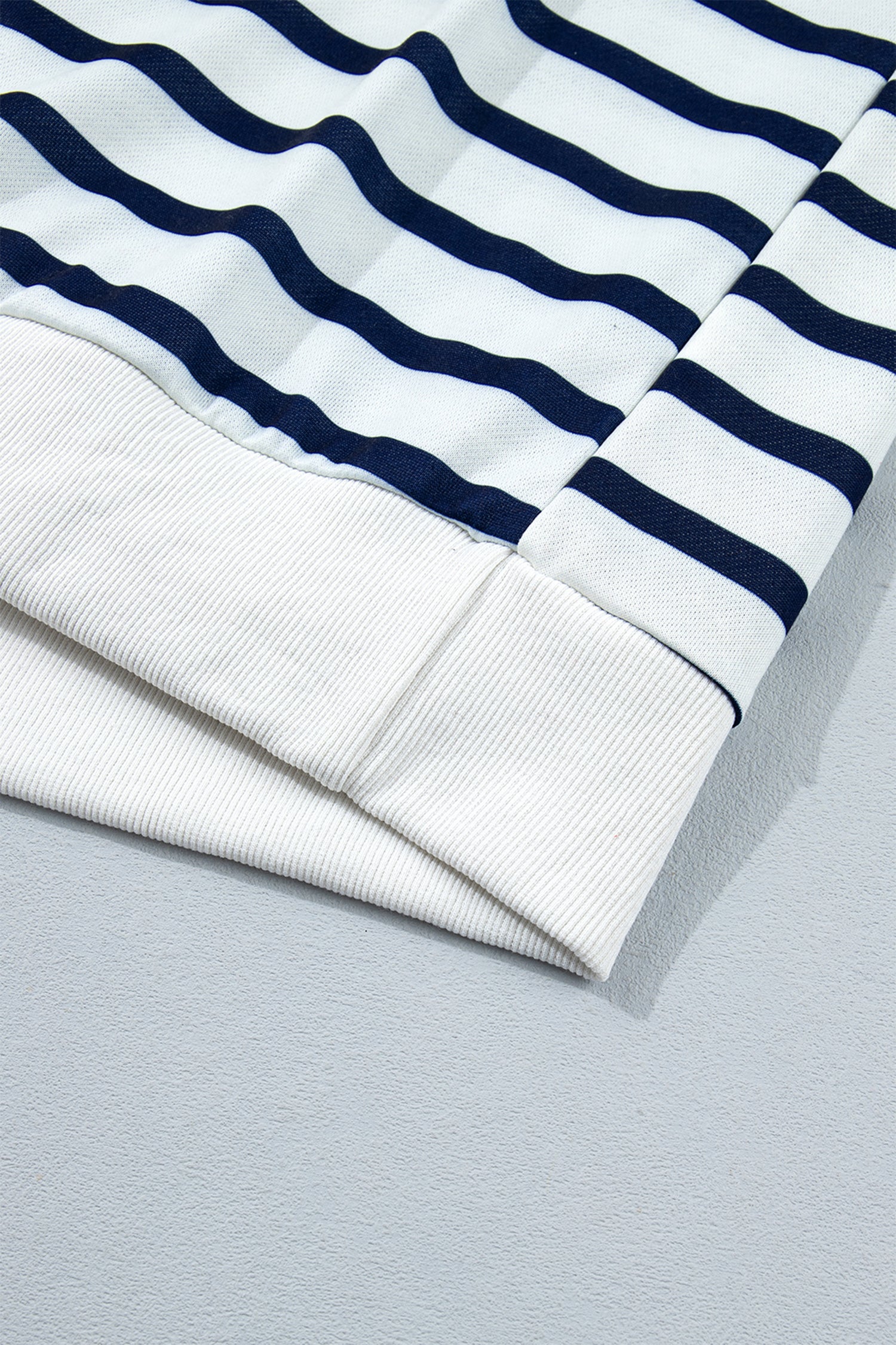 Striped Stand Neck Long Sleeve Ribbed Cuff Hem Sweatshirt – Blue Stripe