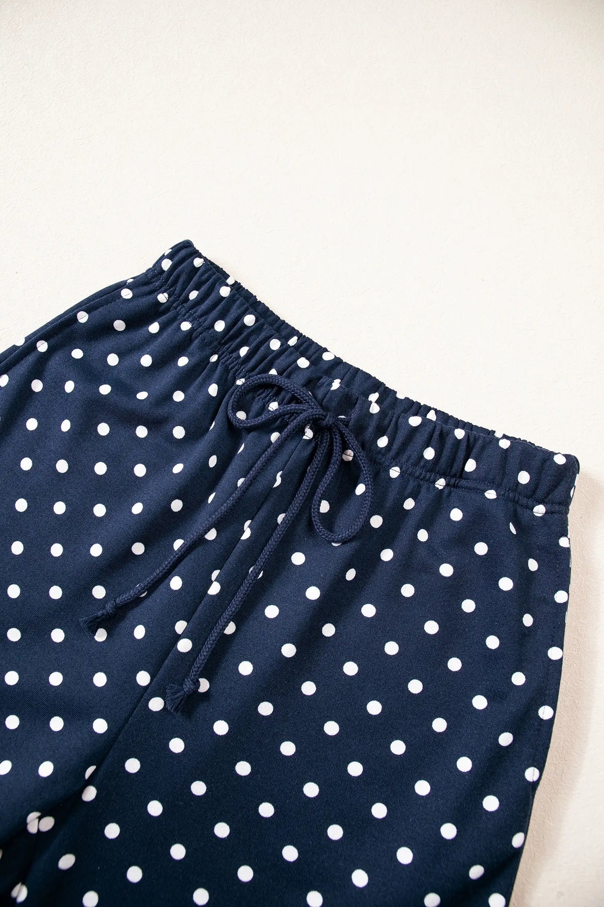 Polka Dot Drawstring Wide Leg Long Sleeve Top Pant Set – Red