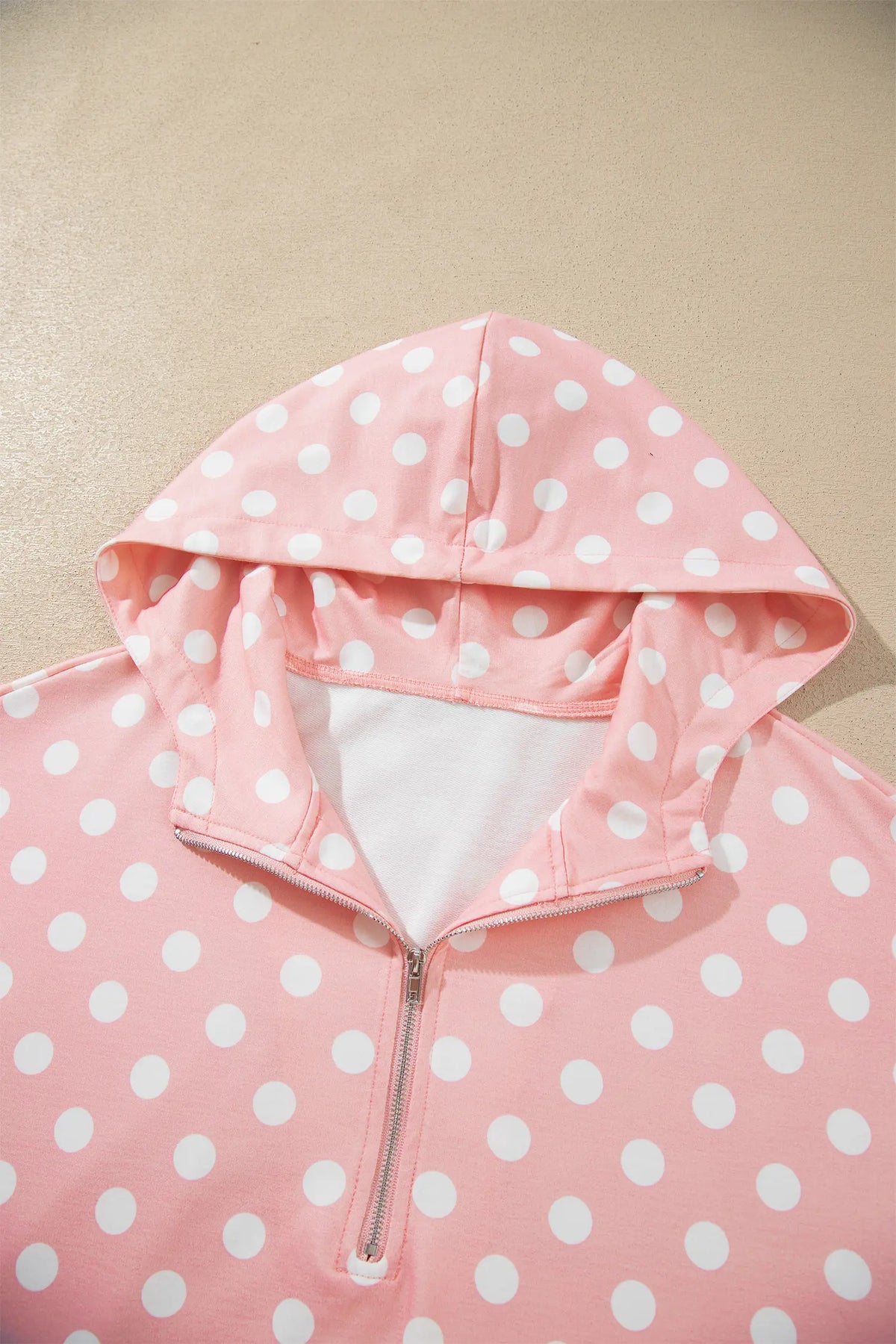 Polka Dot Hooded Long Sleeve Top Casual Mini Skort Set – Khaki