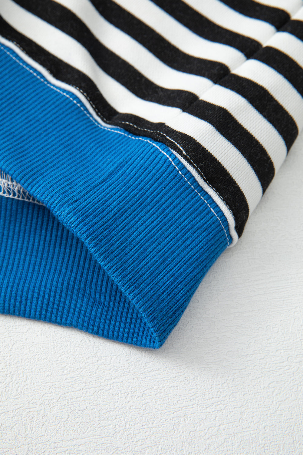 Striped Contrast Ribbed Trim Crossed Stitch Drop Shoulder Sweatshirt - eAura