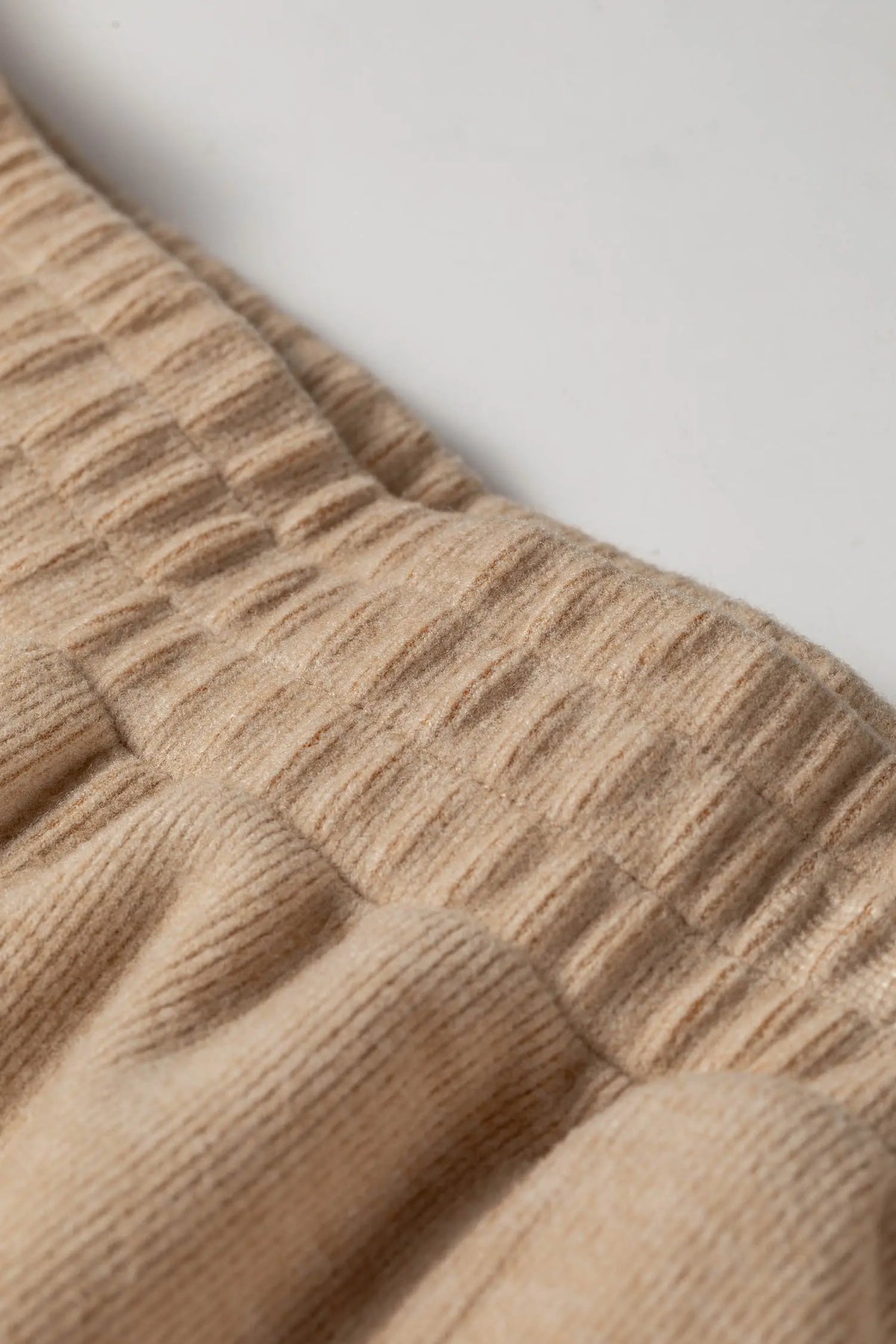 Solid Colour Short Sleeve Ribbed Top Casual Pants 2pcs Set – Light French Beige