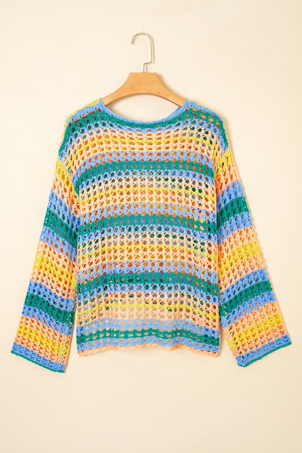 Carrot Multi Stripe Open Knit Sweater Beach Cover Up eAura
