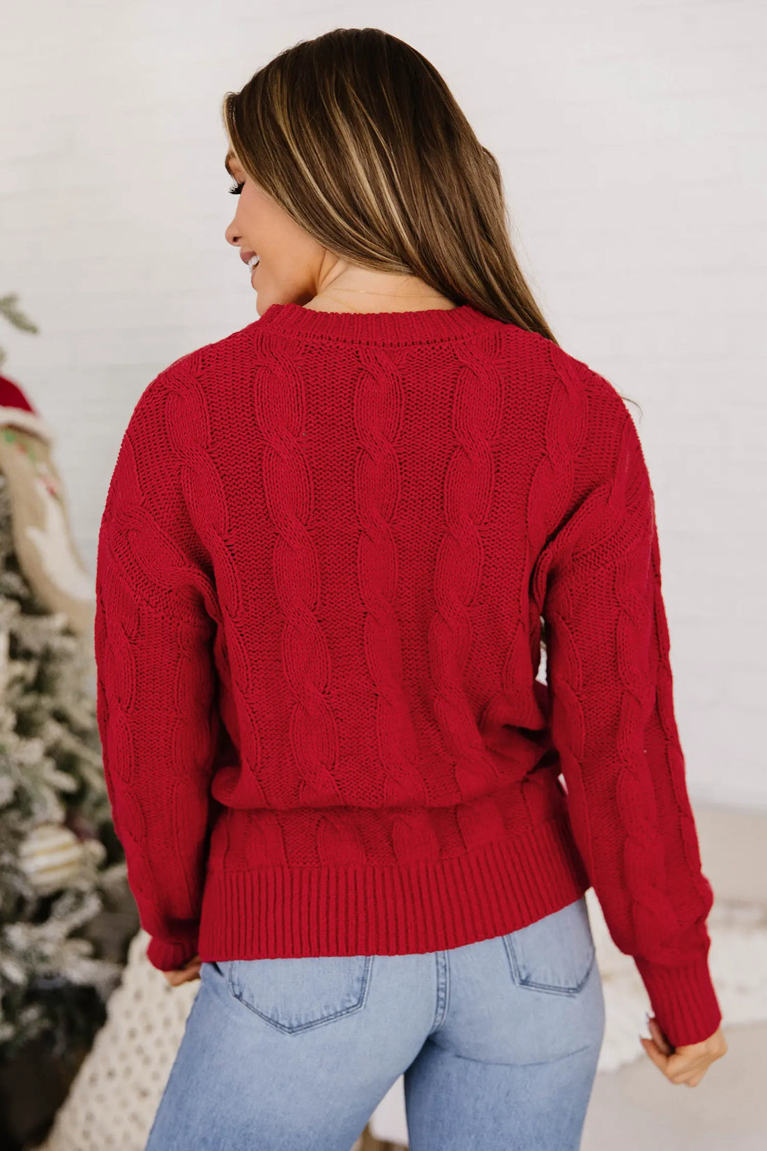 Falala Cable Knit Christmas Dropped Shoulder Pullover Sweater