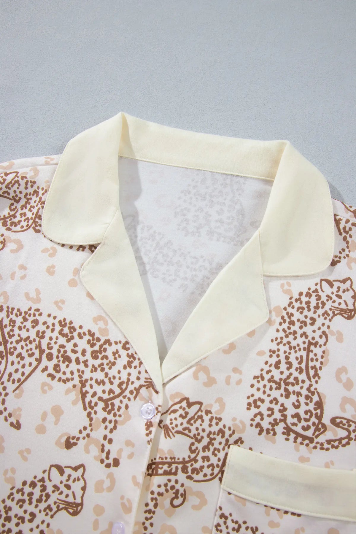 Leopard Print Colourblock Pocket Placket Long Sleeve Lounge Set – Yellow