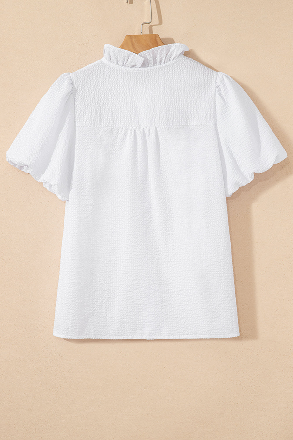 Striped Ruffle Short Bubble Sleeve Shirt eAura