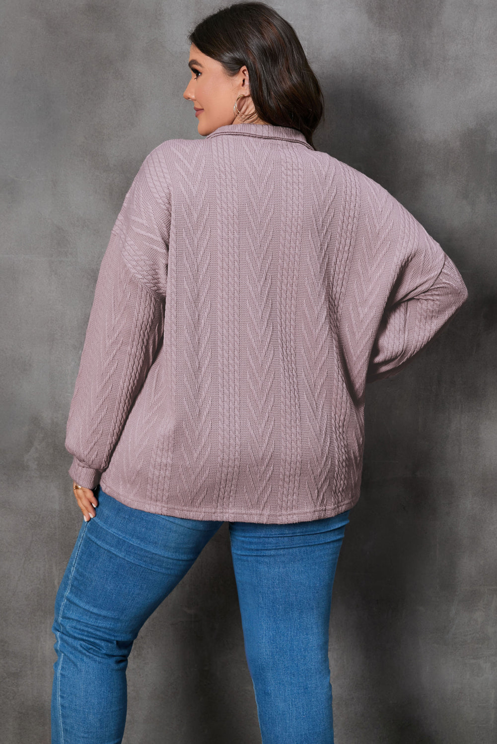 Plus Size Textured Knit Zip Neck Pullover BB Fashion Outlet