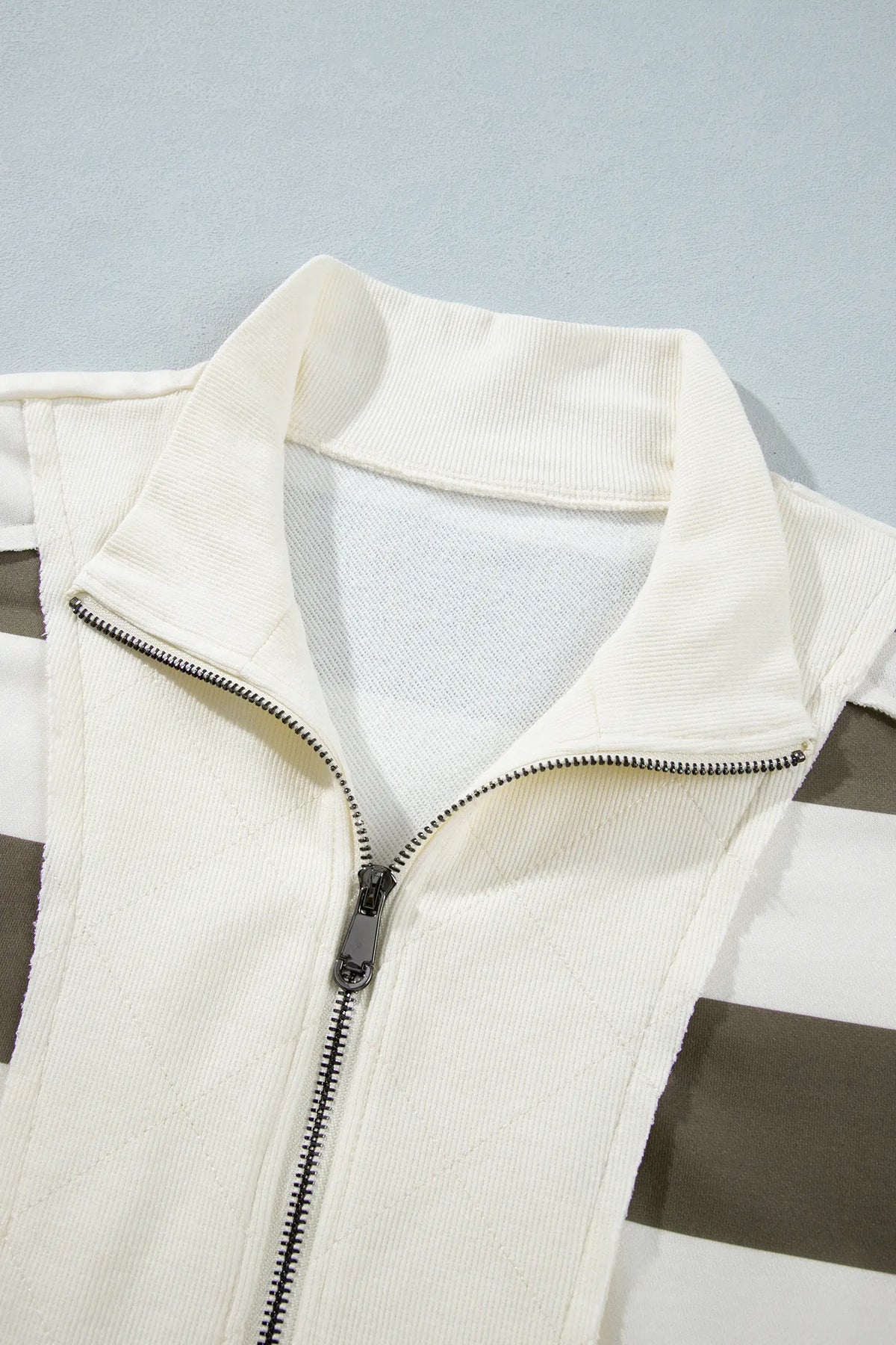 Plus Size Half Zipped Casual Sweatshirt – Green Stripe