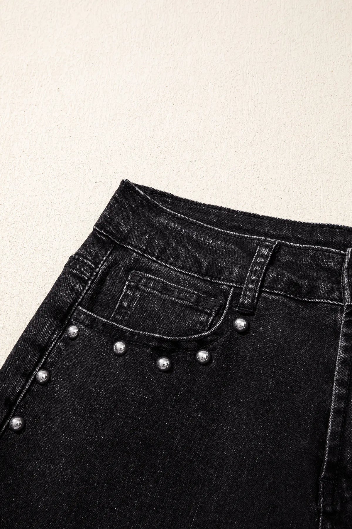 Studded Detail Straight Leg Casual Loose Jeans – Black