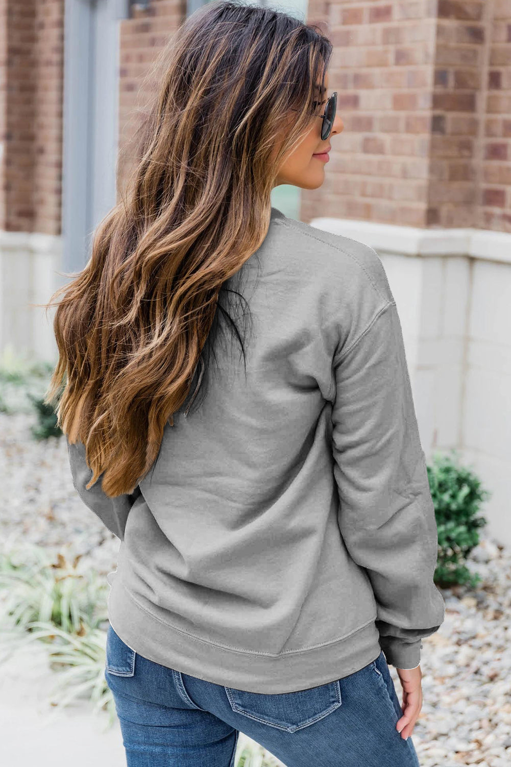 Grey Solid Classic Crewneck Pullover Sweatshirt eAura