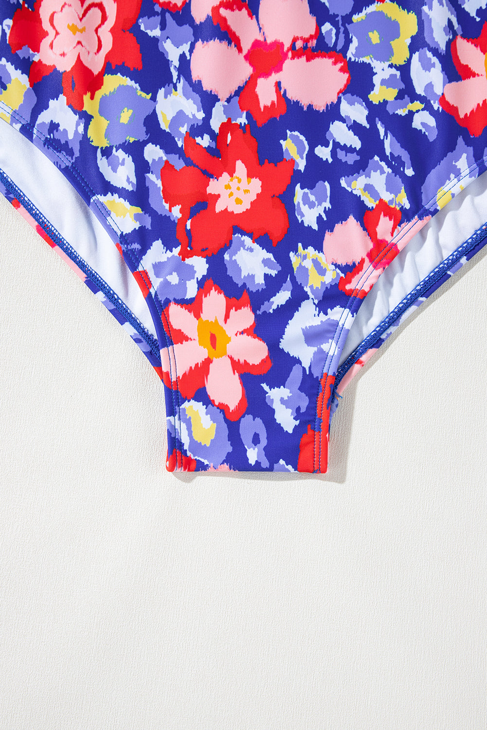 Blue Floral Print Ruffled V Neck High Waist One Piece Swimwear BB Fashion Outlet