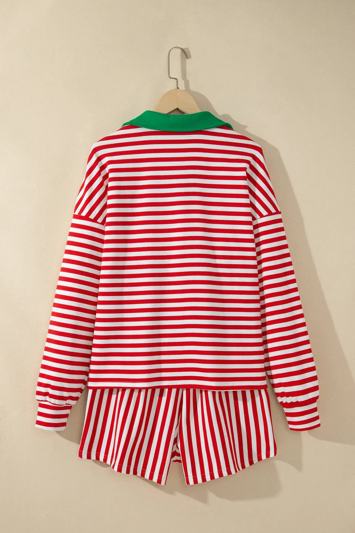 Colourblock Trim Polo Collar Drawstring Elastic Waist Band Casual 2pcs Outfit – Red Stripe