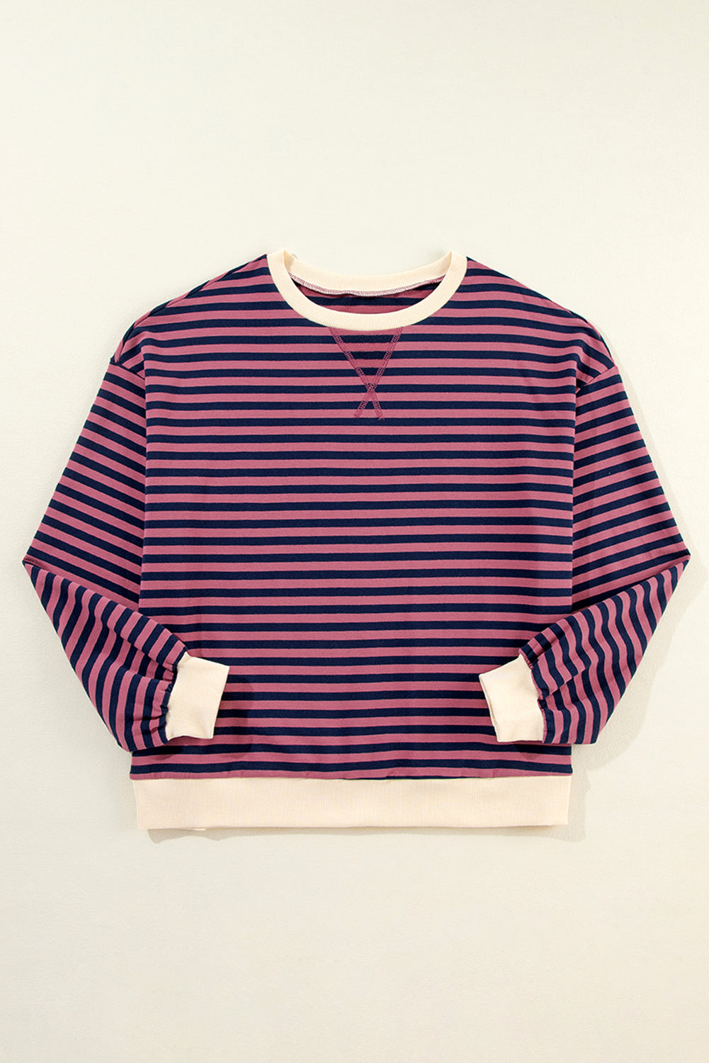 Sky Blue Stripe Oversized Contrast Trim Pullover Sweatshirt BB Fashion Outlet