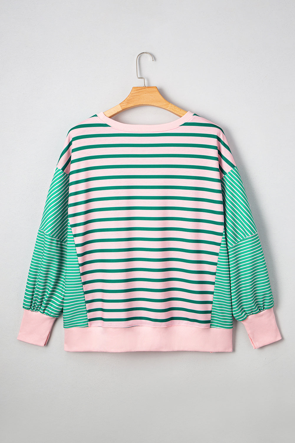 Green Stripe Colour Block Exposed Seam Side Slit Plus Size Sweatshirt - BB Fashion Outlet