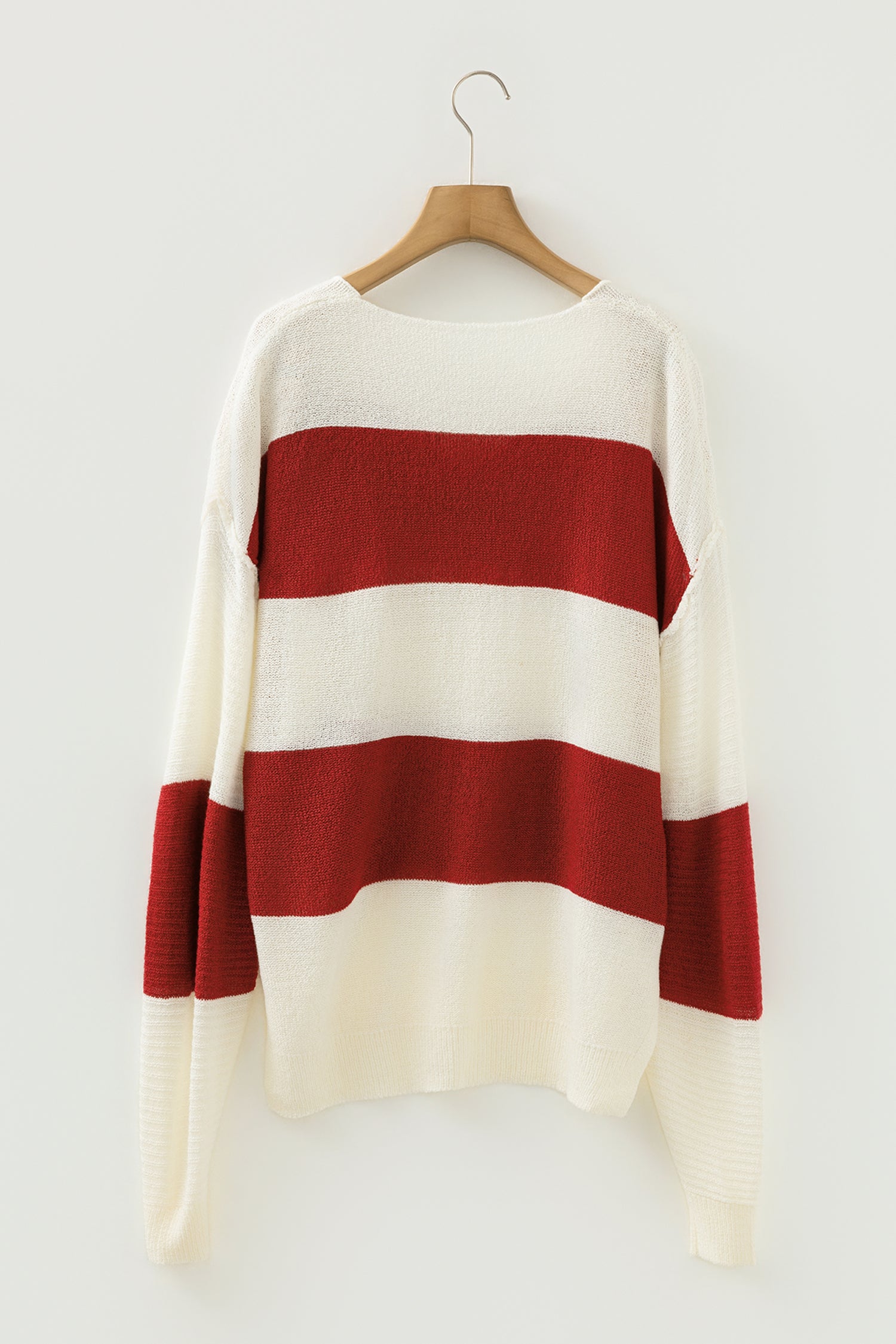 Stripe Loose Colour Block Drop Shoulder Bubble Sleeve Sweater