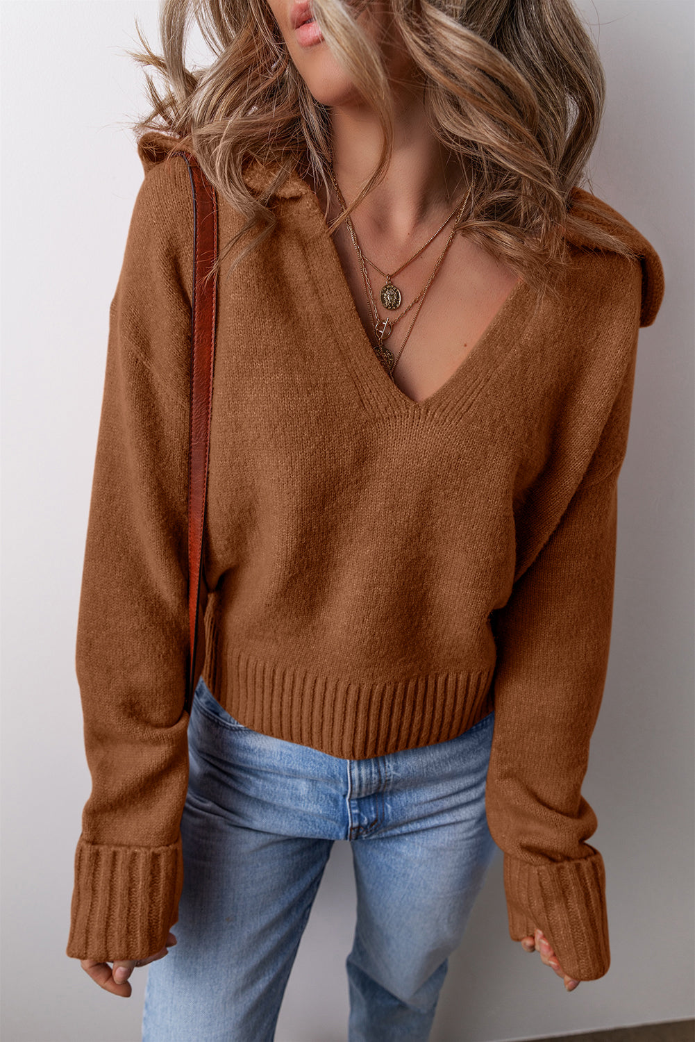 Collared V-Neck Ribbed Edge Sweater Dear-Lover Dropshipping