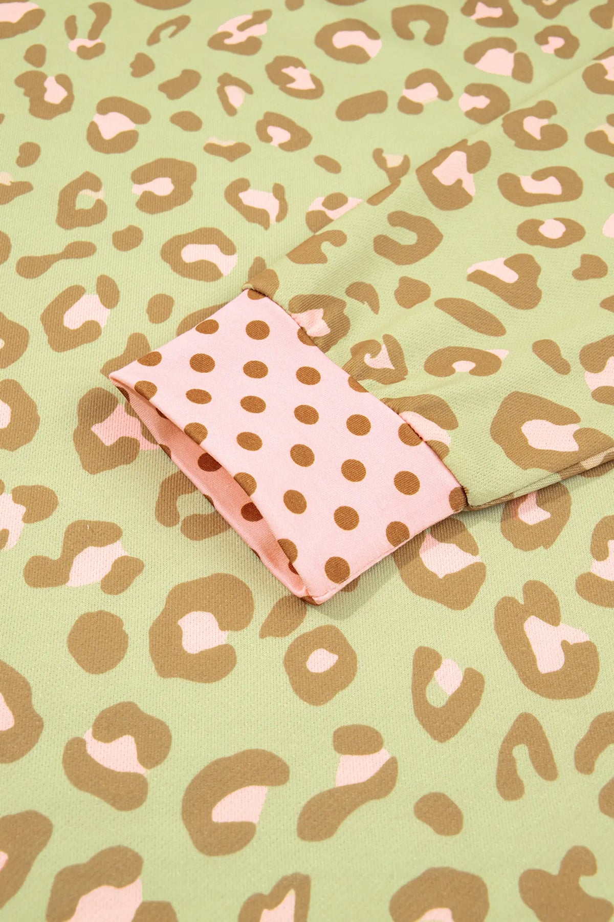 Leopard Polka Dot Colourblock Trim Long Sleeve Top – Khaki