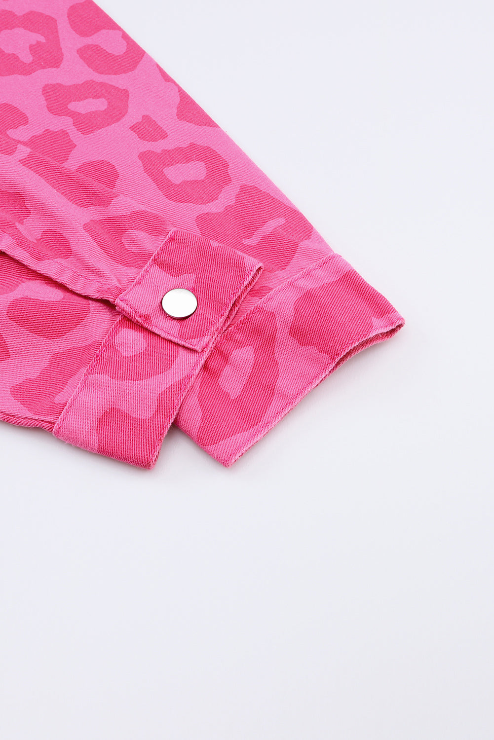 Pink Leopard Print Button Cuffs Raw Hem Jacket eAura
