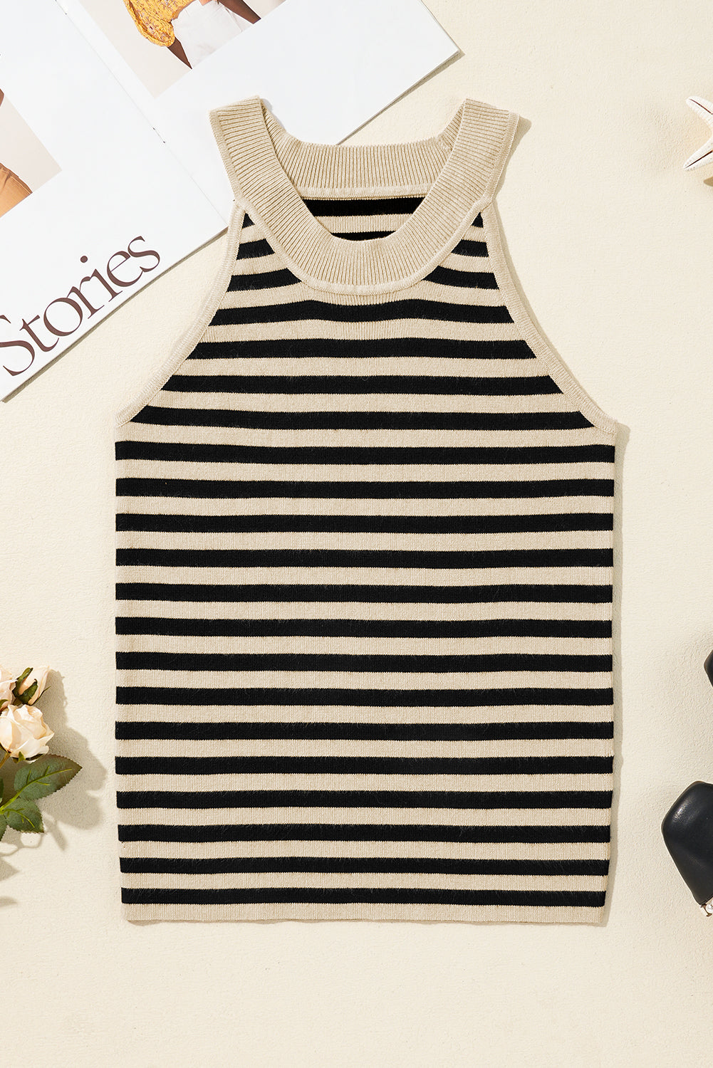 Black Stripe Crew Neck Slim Fit Sweater Vest eAura
