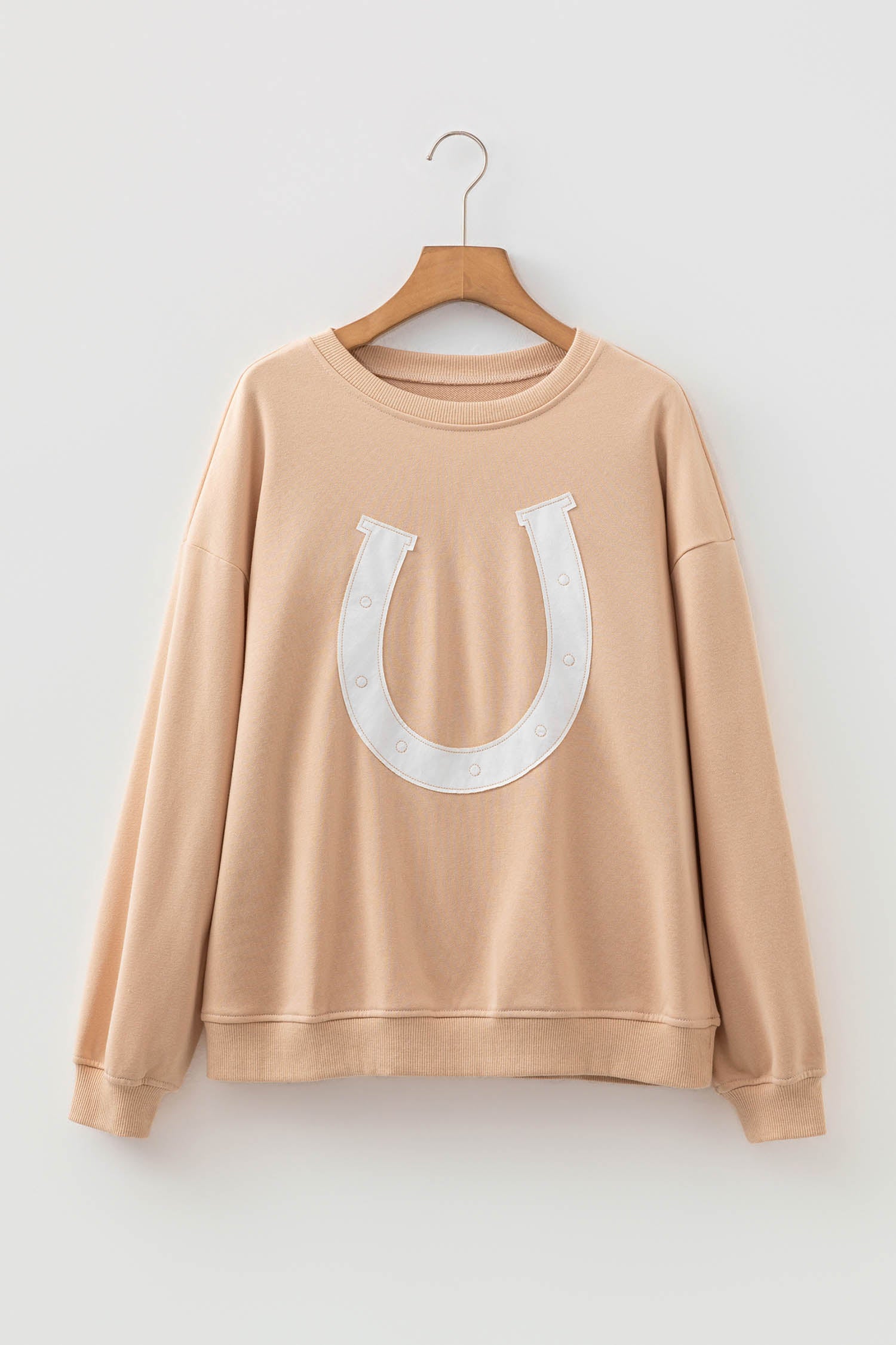 Horseshoe Embroidered Patch Graphic Drop Shoulder Sweatshirt – Parchment