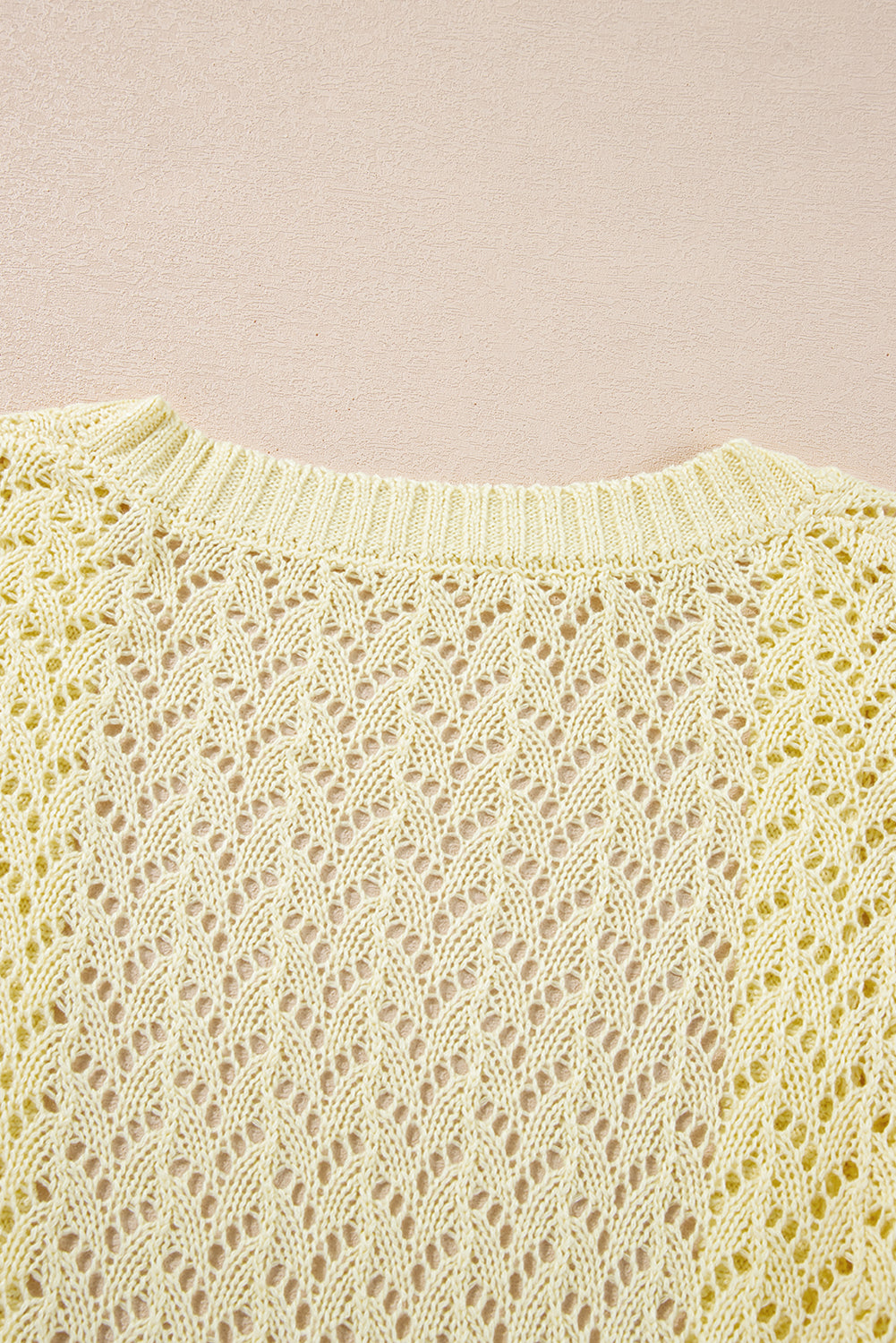 Yellow Cream Pointelle Knit Open Front Short Cardigan eAura