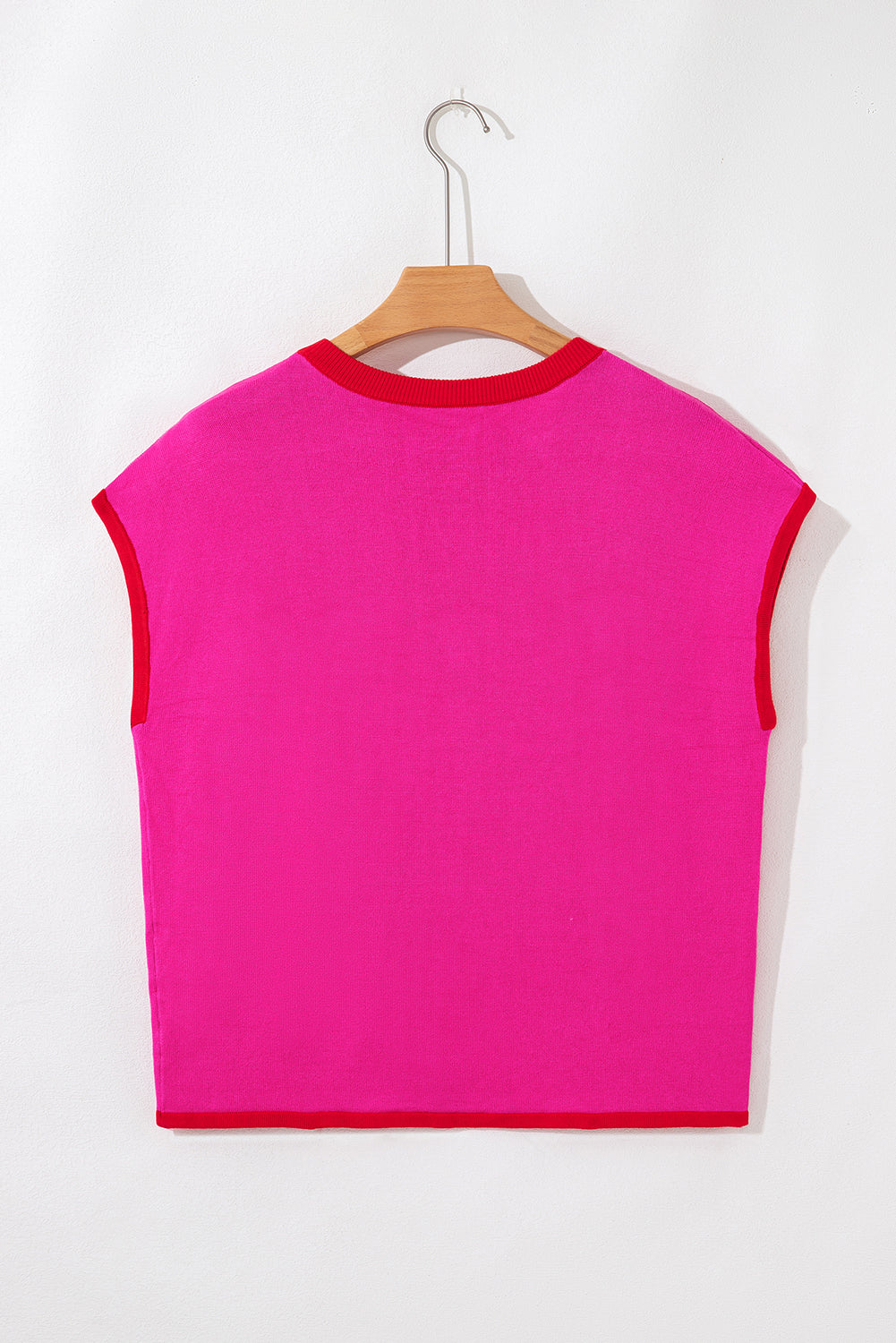 Contrast Trim Round Neck Short Sleeve Loose Knit Sweater eAura