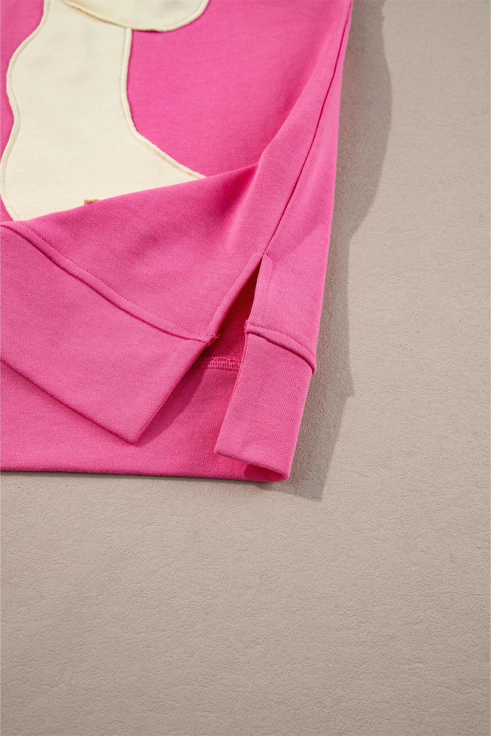 Strawberry Pink Contrasting Colour Ribbon Bow Front Patch Loose Tee with Slits eAura