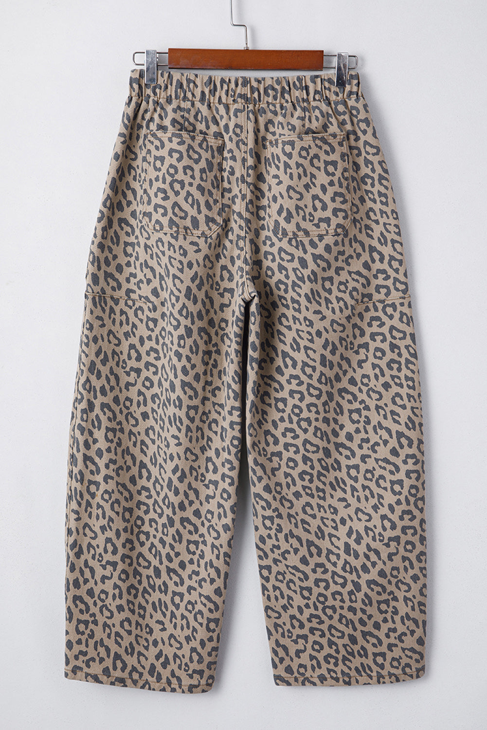 Leopard Printed Drawstring Elastic Waistband Pocketed Wide Leg Jeans - eAura