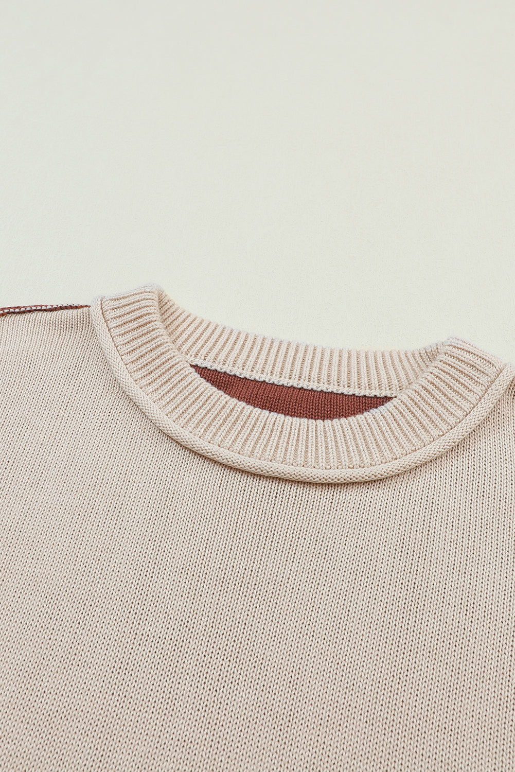 Pink Colourblock Bishop Sleeve Ribbed Trim Sweater eAura