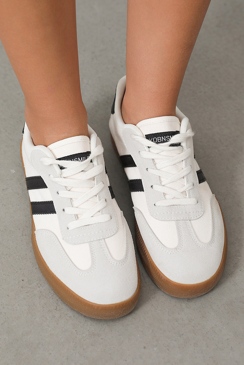 White Striped Lace-up Flat Trainers BB Fashion Outlet