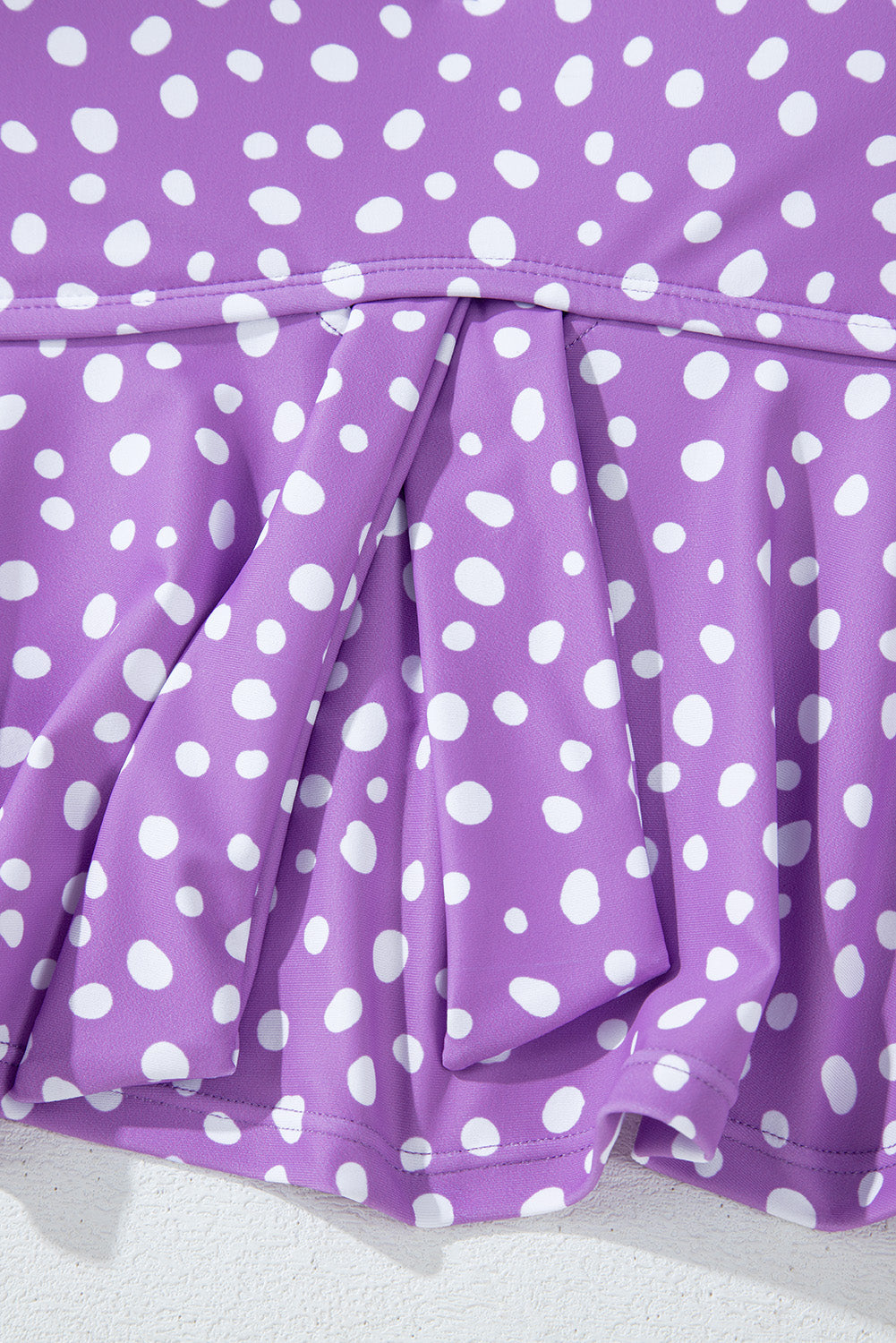 Purple Plus Size Polka Dot Print Ruffled Knotted V Neck Tankini Set BB Fashion Outlet