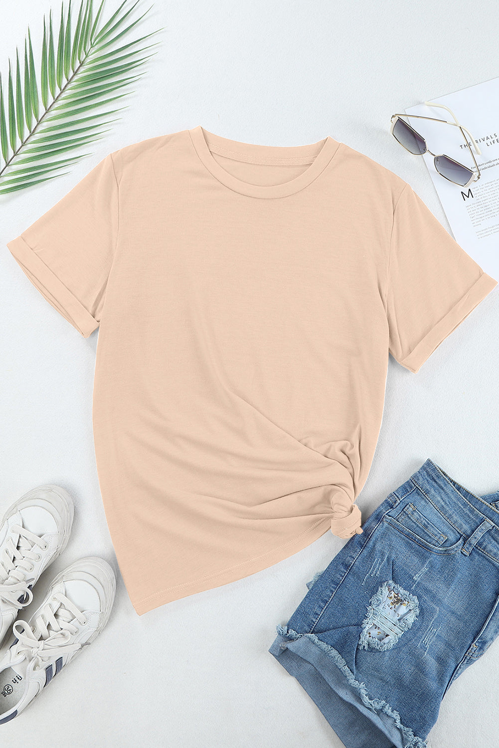Casual Plain Crew Neck Tee T-Shirt