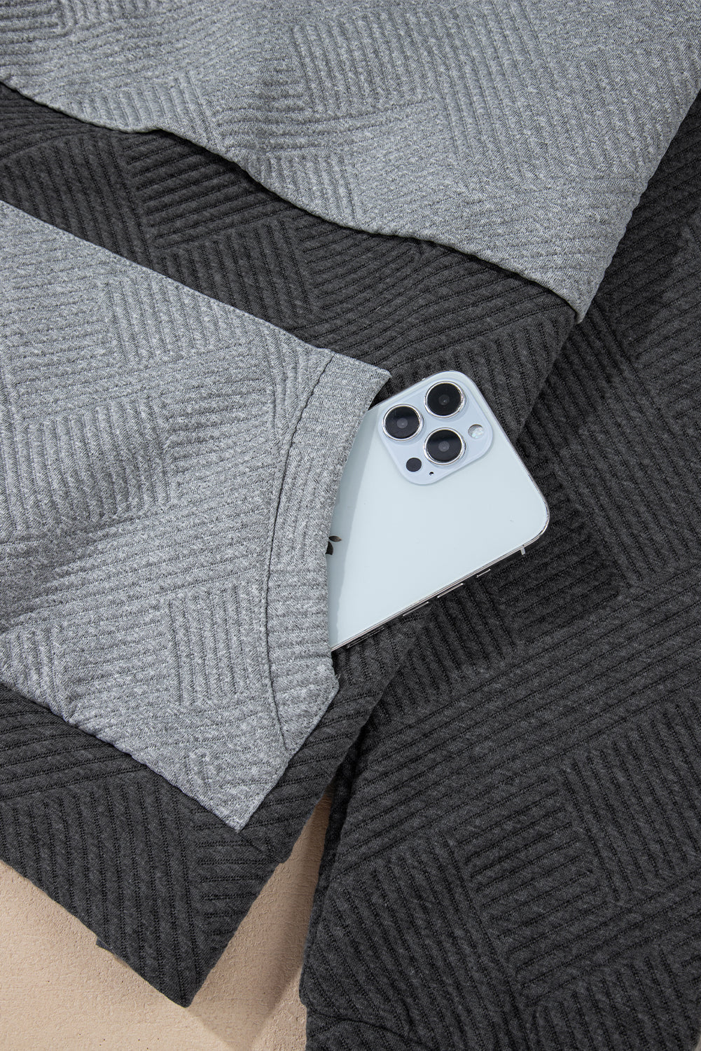 Pink Textured Colour Block Kangaroo Pocket Drop Shoulder Hoodie eAura