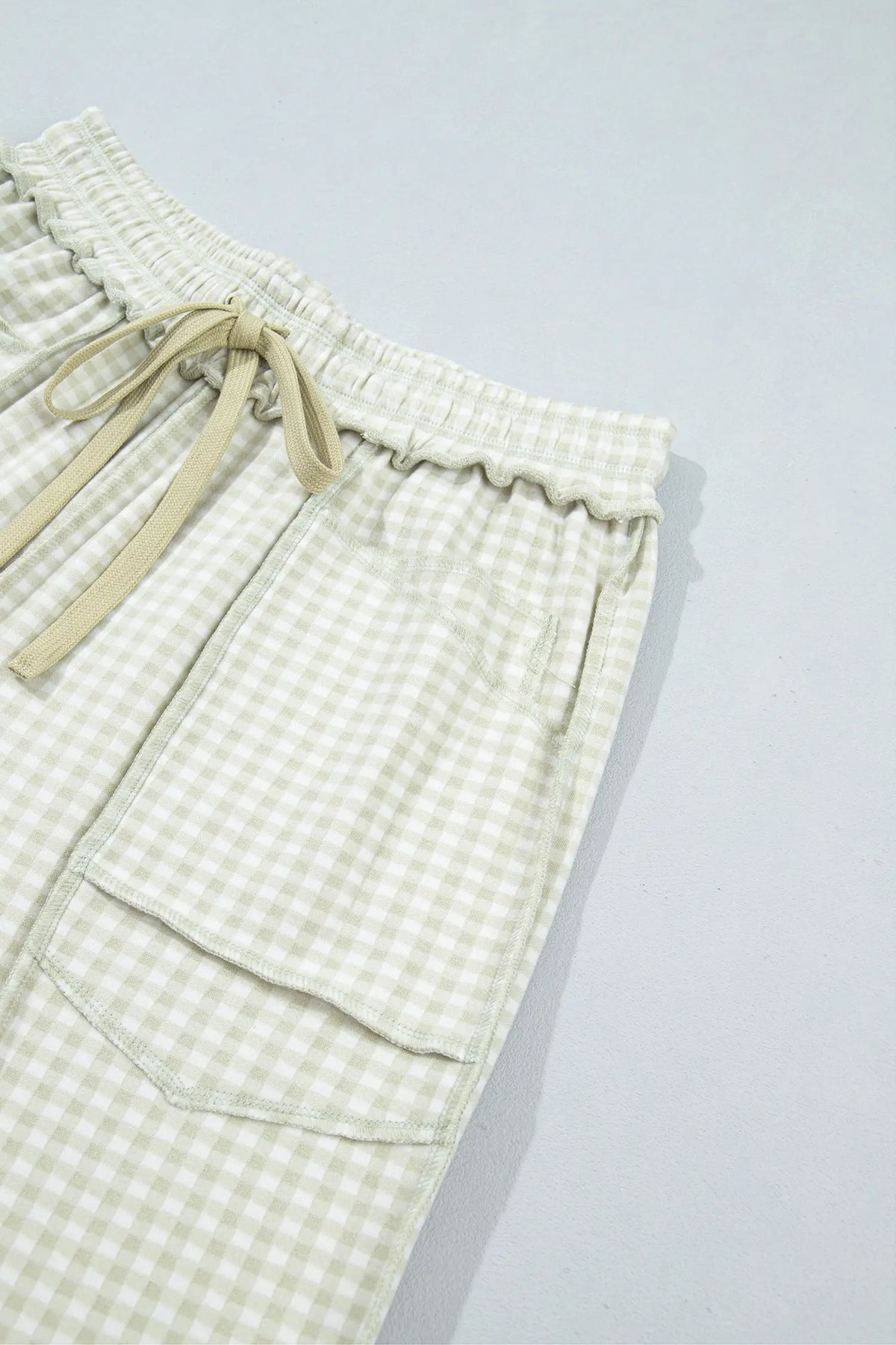 Plaid Contrast Trim Drawstring Elastic Waist Shift Pants – Green