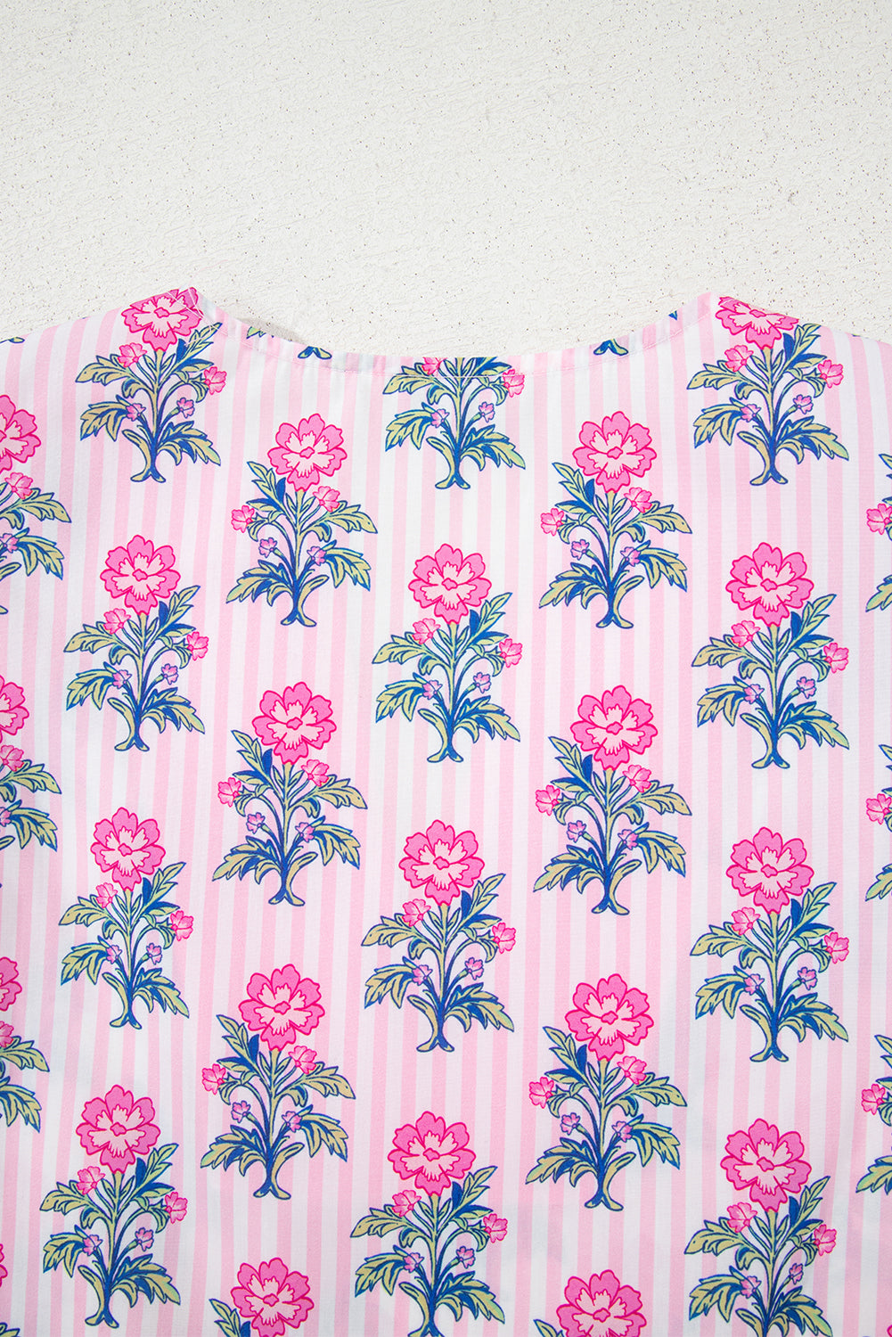 Rose Floral Striped Print Contrast Patchwork Ruffle Hem Blouse eAura