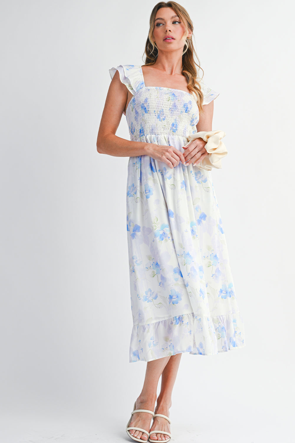 Floral Smocked  Ruffle Sleeveless Long Dress