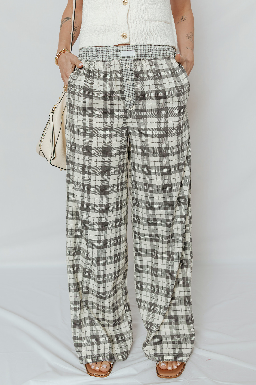 Plaid Wide Leg Casual Pants - eAura
