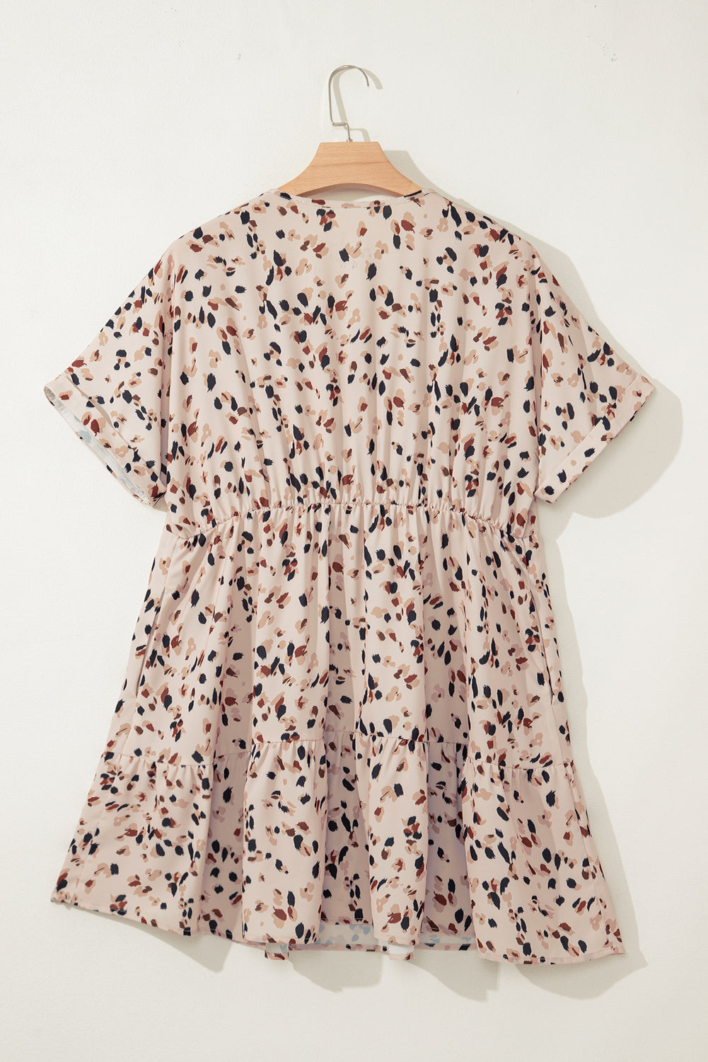 Beige Printed Surplice V Neck Cuffed Sleeve Empire Waist Plus Size Dress BB Fashion Outlet