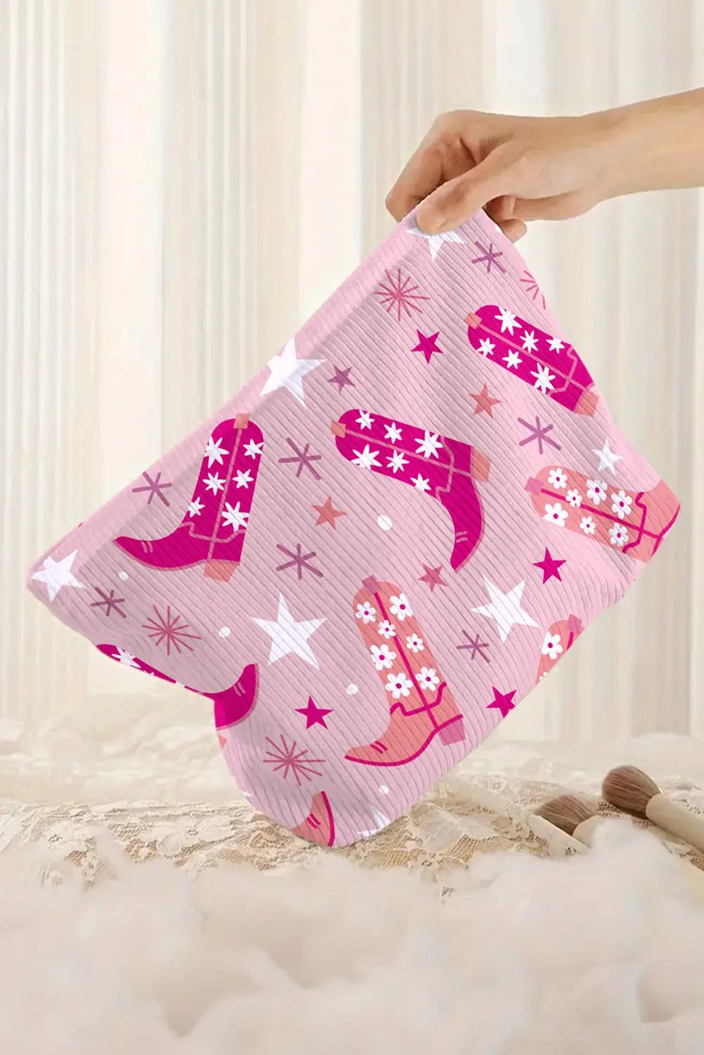 Western Cowboy Boots Star Print Large Makeup Bag