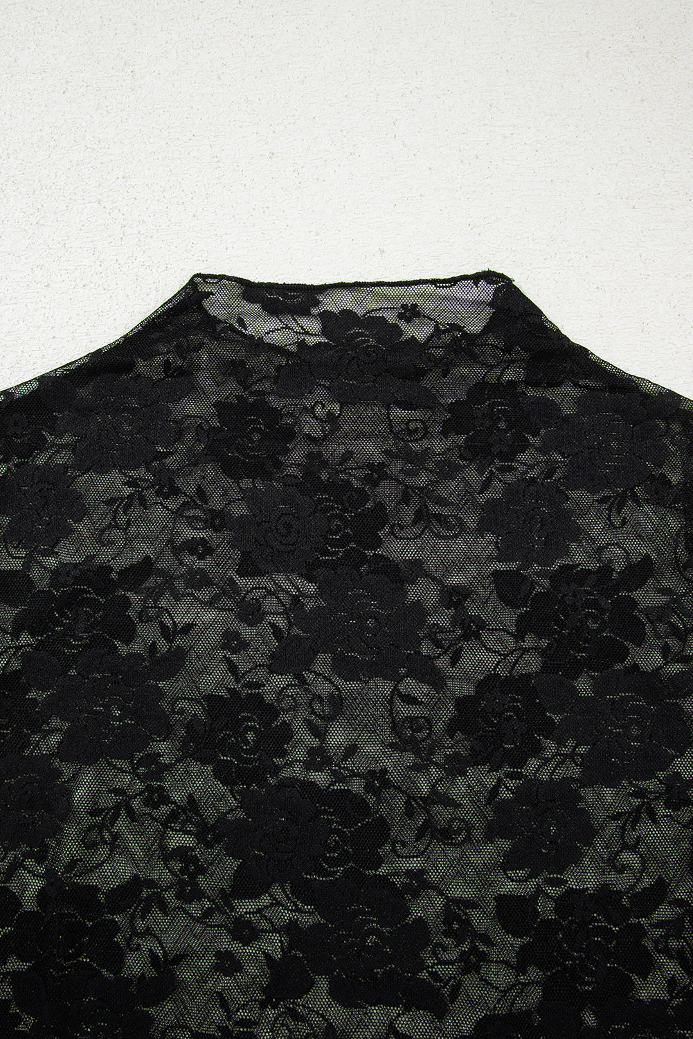Sheer Floral Lace Mesh Mock Neck Long Sleeve Top - eAura