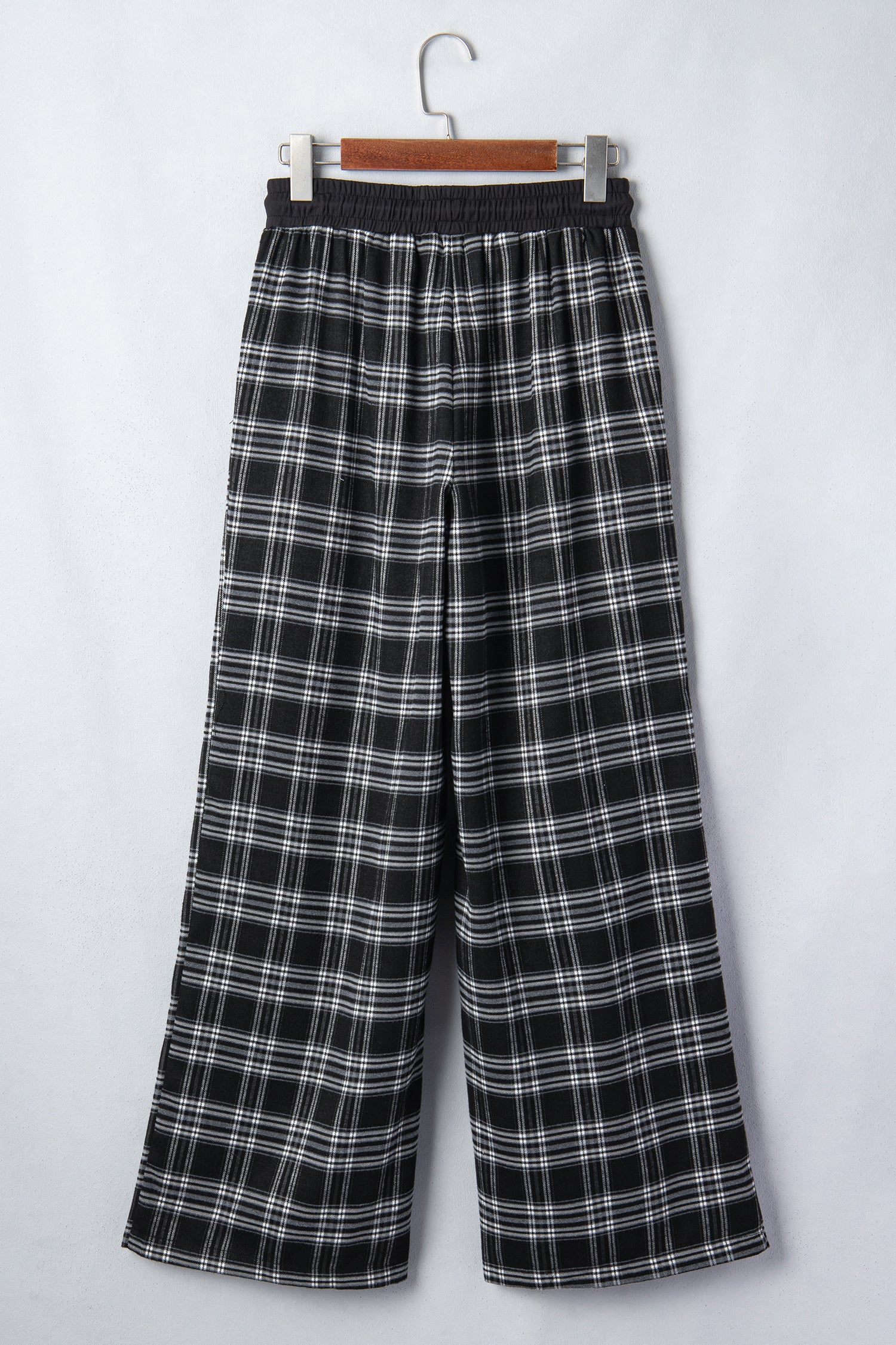 Frenchy Plaid Pattern Contrast Drawstring Waist Wide Leg Pants – Black
