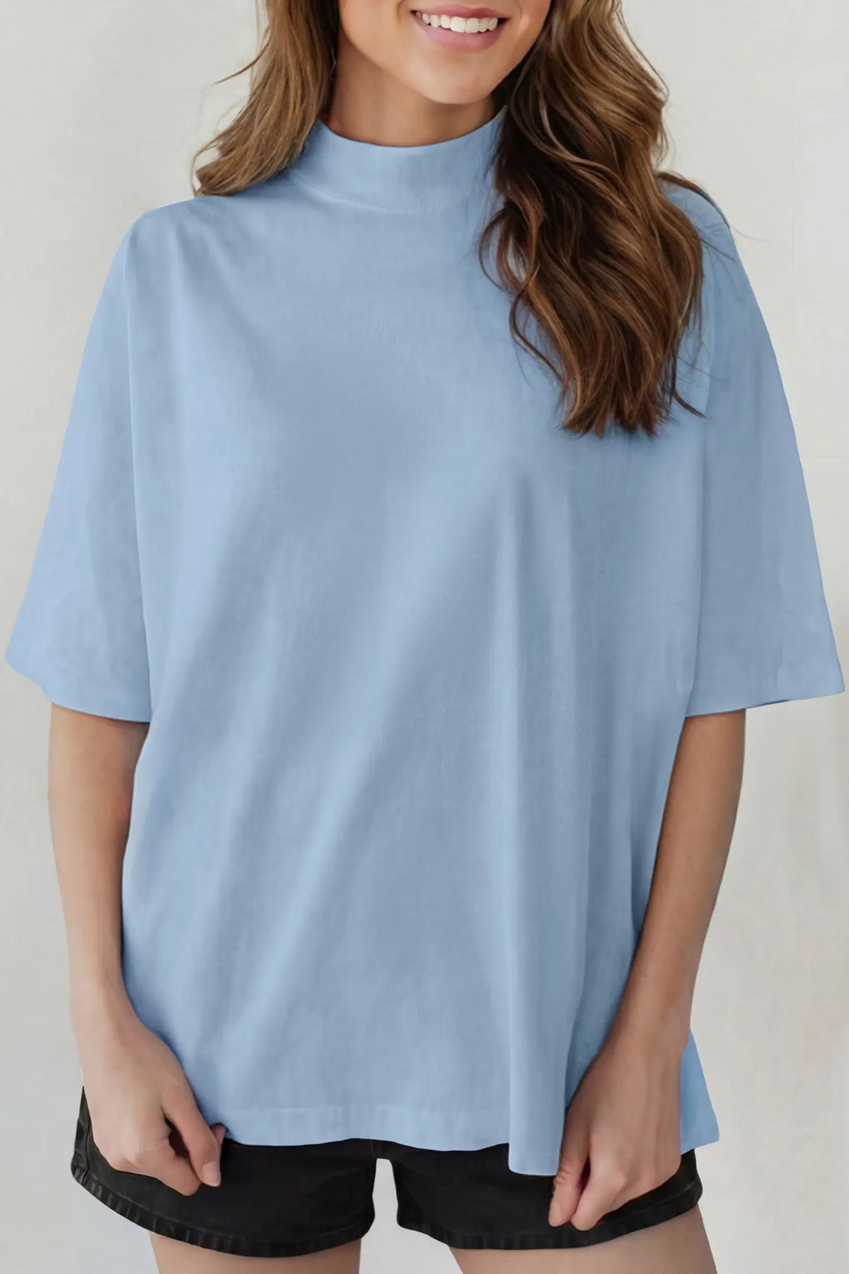 Solid Colour High Neck Oversize Tee – Wisteria