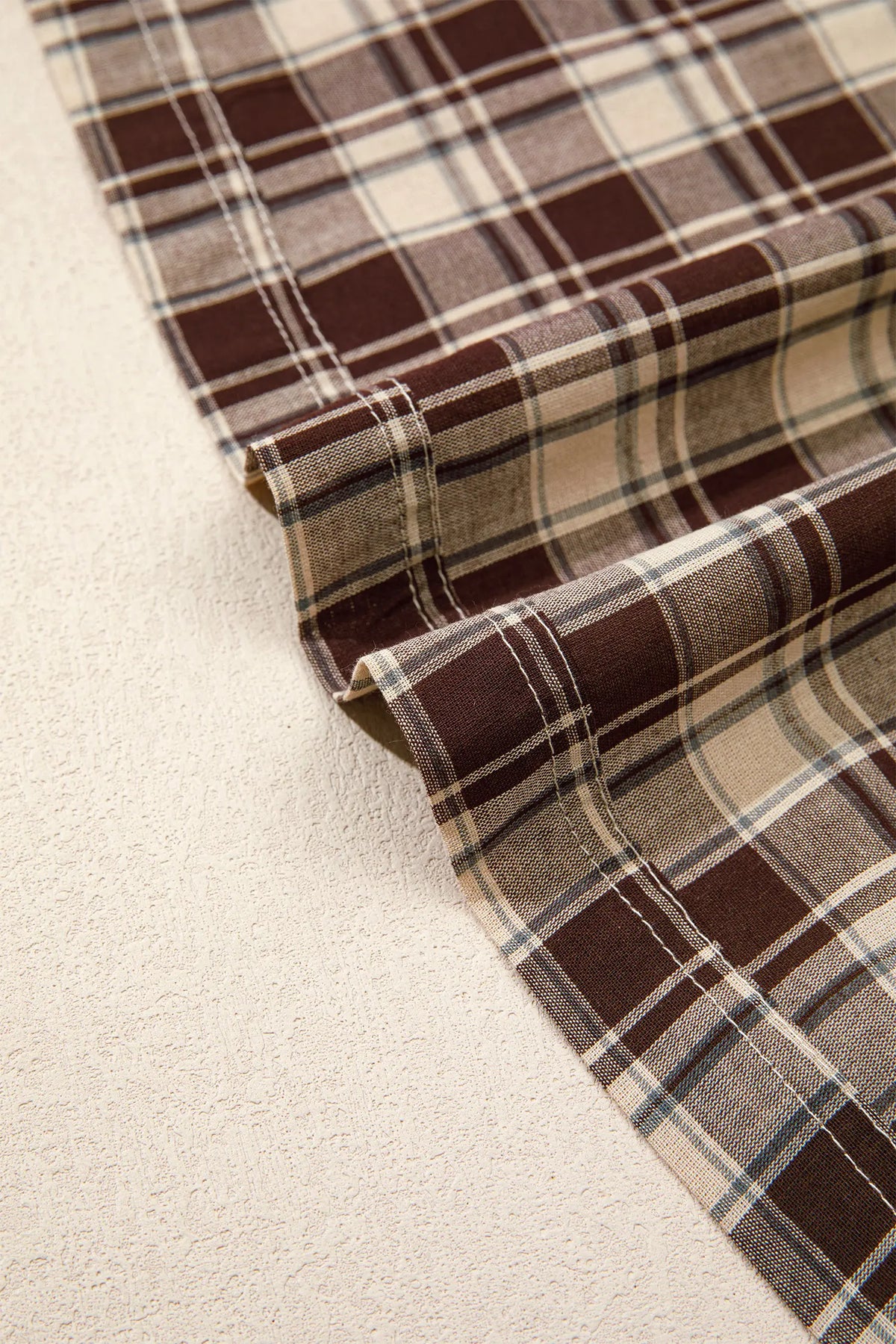 Plaid Long Sleeve Short Shift Mini Dress – Brown