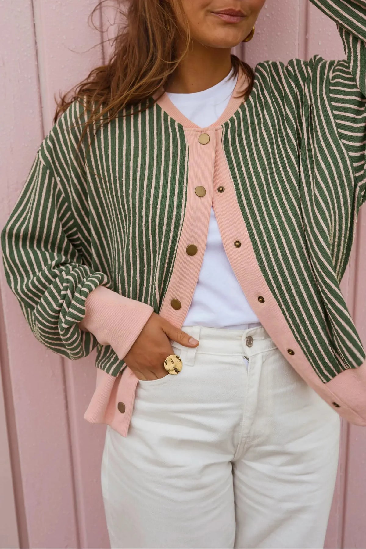 Cardigan V Neck Patchwork Long Sleeve Regular Fit